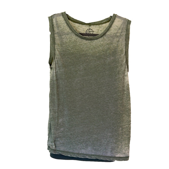 Set of 2 Olive Green Sleeveless Top “Well Worn Semi Sheer” Style Size Medium - Picture 1 of 14